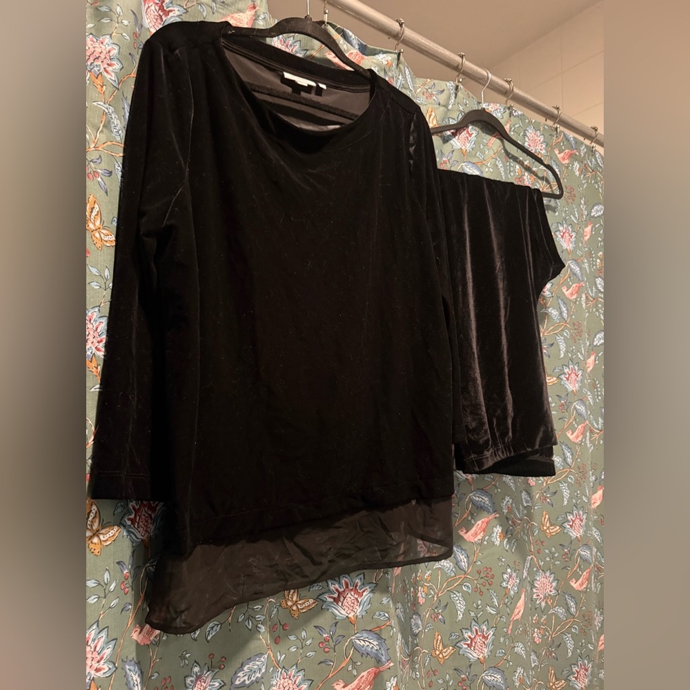 Chico's Black Velvet Travelers Long Sleeve Top and matching pants new without